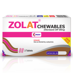 Zolat Chewable Albendazole 20mg Clear Worms AIB Allied Product & PHARMACY Stores LTD