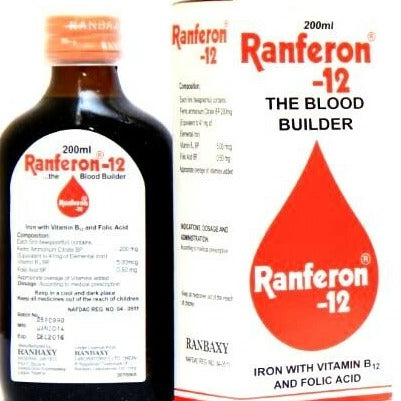 Ranferon Blood Tonic Iron with Vitamin B12 and Folic Acid 200ml used for Iron deficiency anemia AIB Allied Product & PHARMACY Stores LTD