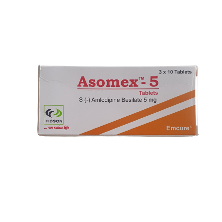Asomex - 5 Tablet S (-) Amlodipine Besilate 5mg best for Chronic Condition of Hypertension AIB Allied Product & PHARMACY Stores LTD
