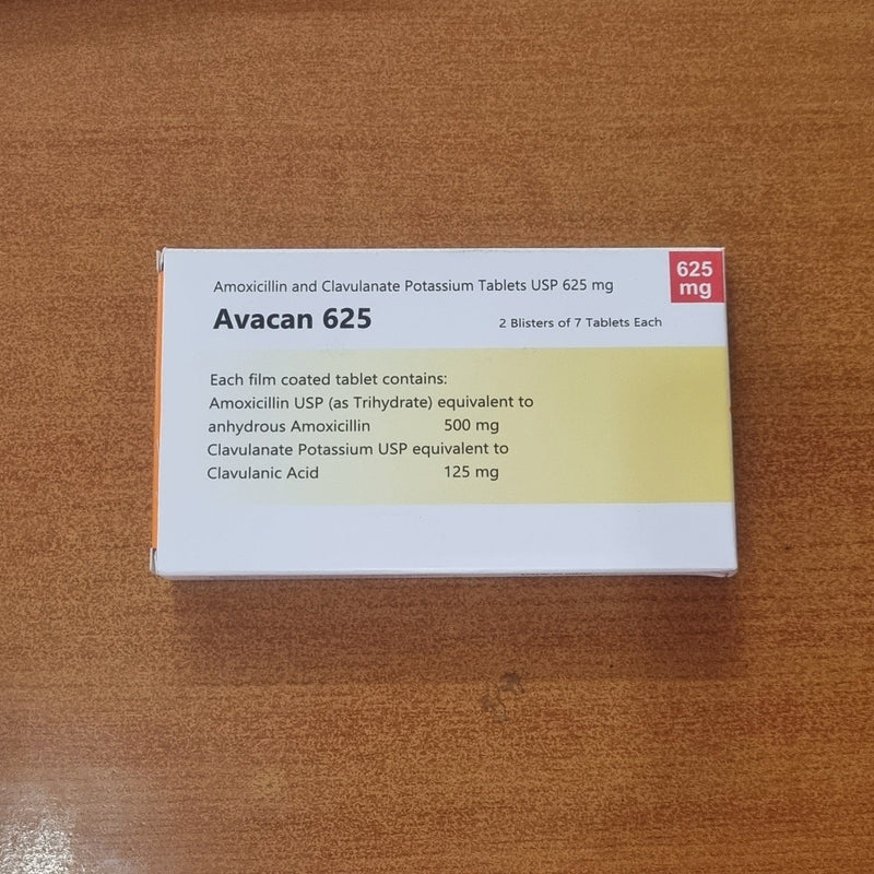 Avacan 625mg 14 Tablets treat soft and skin tissue infections AIB Allied Product & PHARMACY Stores LTD