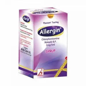 Allergin Sirop 60ml Chlorpheniramine maleate BP 2mg per 5mL AIB Allied Product & PHARMACY Stores LTD