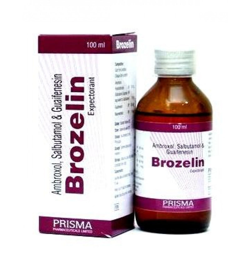 Brozellin Ambroxol Salbutamol & Guaifenesen Expectorant 100ml for Asthma and Chest Conggestion AIB Allied Product & PHARMACY Stores LTD