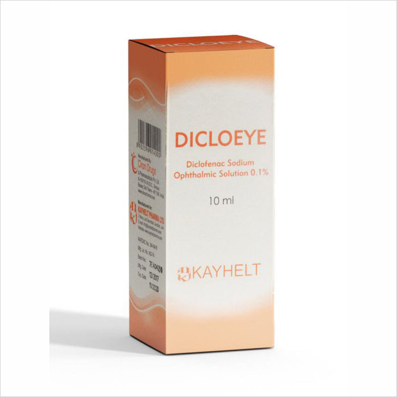 Dicloeye Diclofenac Eye Drops used to treat eye pain, redness, and swelling in patients AIB Allied Product & PHARMACY Stores LTD