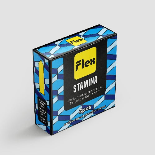 Flex Condom Stamina is a Lidocaine treated condom offering longer lasting excitement AIB Allied Product & PHARMACY Stores LTD