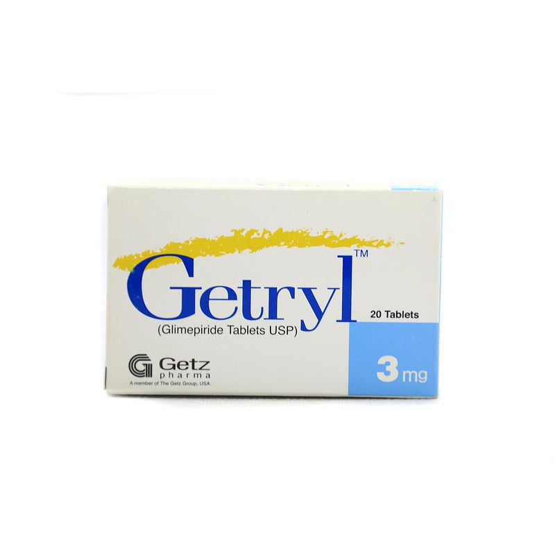 Getryl 3mg Gilmepride 20 tablets AIB Allied Product & PHARMACY Stores LTD