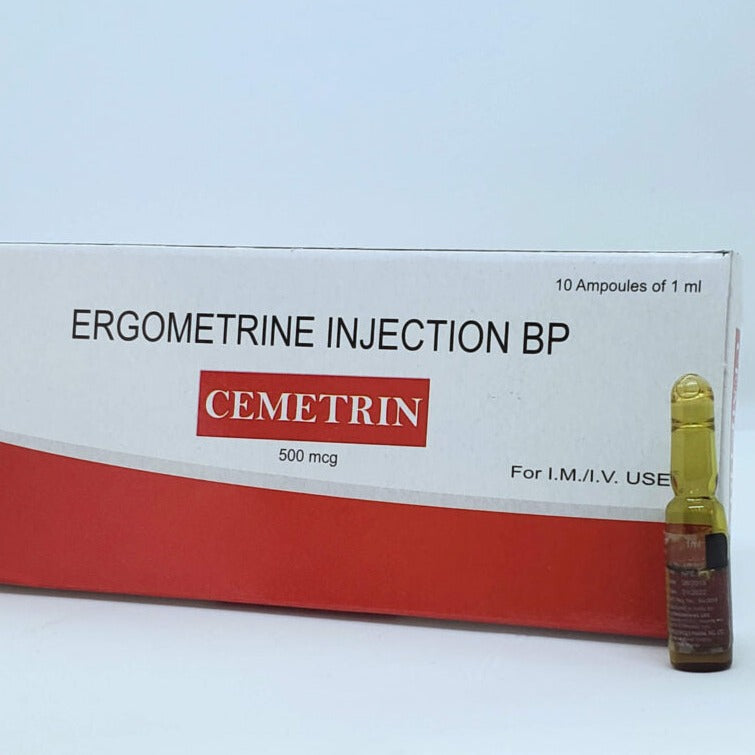 Cemetrin Ergometrine Injection BP 500 mcg 10 ampoules AIB Allied Product & PHARMACY Stores LTD