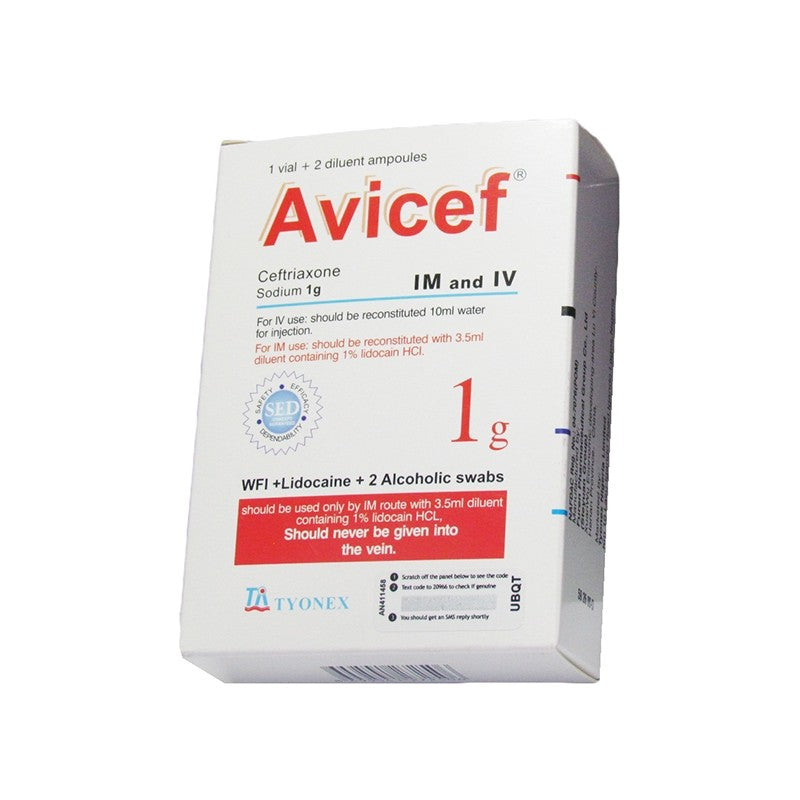 Avicef Ceftriazone Sodium Injection 1g im/i.v Single vial AIB Allied Product & PHARMACY Stores LTD