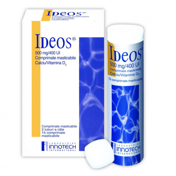 Ideos 500mg/400 IU 30 Chewable Tablet Calcium and Vitamin D3 AIB Allied Product & PHARMACY Stores LTD