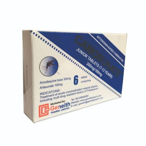 Camosunate Junior Tablet 7 - 13 Years 300mg/100mg Artimisin Based Combination AIB Allied Product & PHARMACY Stores LTD