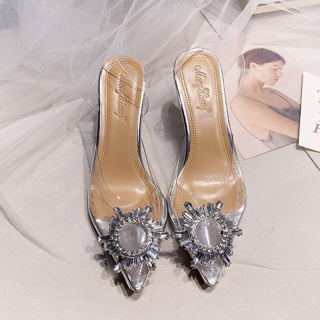 Transparent PVC Sandals Women Pointed Clear Crystal Cup Kanozon.com