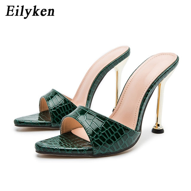 Eilyken Women slippers Snake Print Strappy Mule high heels Kanozon.com