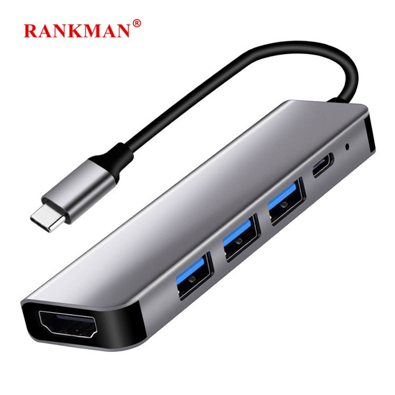 Rankman Type C to HDMI-compatible 4K USB-C Adapter Hub for