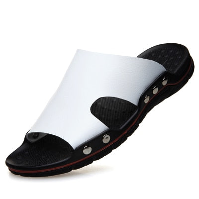 OEING Sandals men Genuine Leather Slippers Summer Brand Soft Comfortable Beach Slippers Kanozon.com