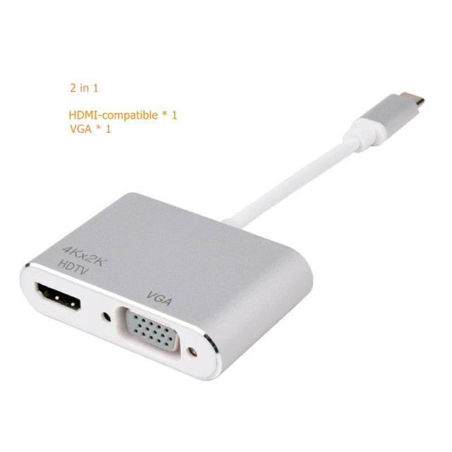 Rankman Type-C to 4K HDMI-compatible VGA USB C 3.0 Hub Adapter for MacBook Nintendo Samsung S20 Dex Huawei Matebook Xiaomi 10 TV Kanozon.com