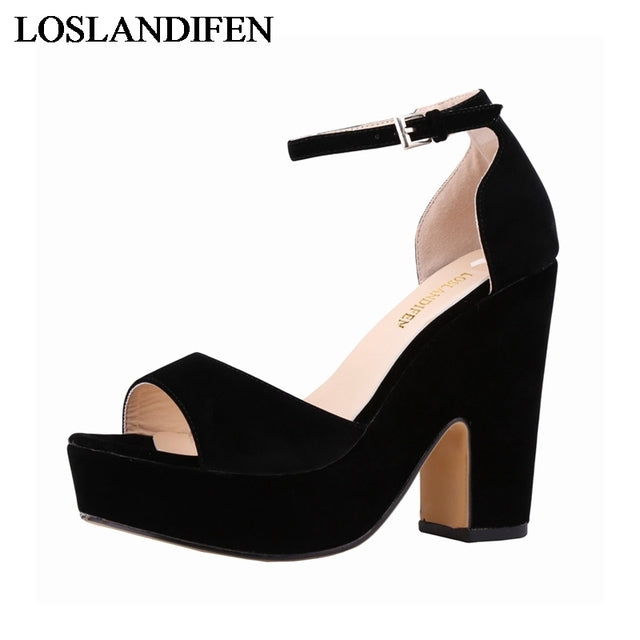 New Women Ankle-Strap Open Toe Thick Heel Kanozon.com